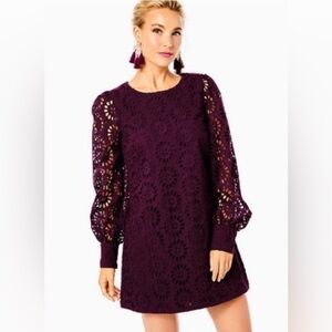 Lilly Pulitzer Aisha Pinwheel Eyelet Romper in Cherry Ganache Burgundy 4 EUC